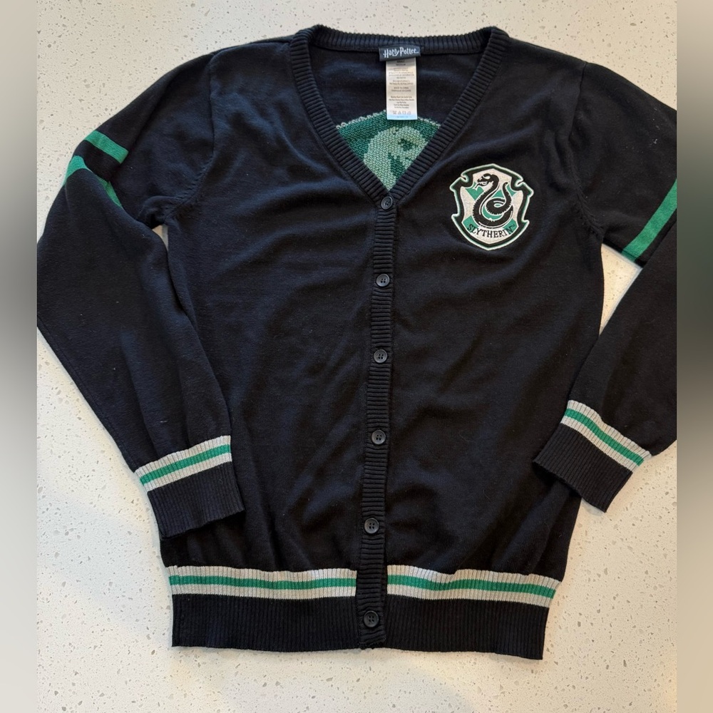 M Slytherin Crest Harry Potter Varsity Women Long Sleeve Sweater Cardigan Medium
